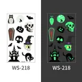 Luminous Halloween cartoon tattoo stickers with owl and pumpkin designs for kids WS-218 - Owl and Castle Style (WS-218)