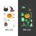 Glow-in-the-dark Halloween temporary tattoos for kids with green luminous cartoon designs - Magic Cauldron and Ghost Style (WS-221)