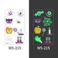 Luminous Halloween cartoon tattoos for kids showing day and night glow effect for parties - Candy and Eyeball Style (WS-215)