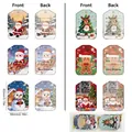 Christmas gift tags set featuring Santa and Reindeer designs with front and back views - Christmas Greeting Card Set B / 8x5.5cm