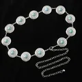 Cintura a catena bohémien in metallo argento con pietra turchese vintage e incisioni - Argento