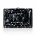 Elegant vintage black and white marbled acrylic evening clutch bag with gold-tone clasp - Black