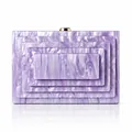 Elegant purple marble acrylic evening clutch bag with rectangular layered design - Purple