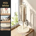 Rotating cream white kitchen utensil holder stand with non-slip base and 45.5cm height - Rotating Floor Utensil Rack / Cream