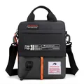Waterproof men's shoulder bag in black and grey durable polyester with orange handle - Steady Gray
