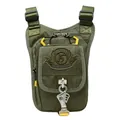 Army green tactical nylon drop leg bag with multi-functional pockets and yellow zip cords - Army Green