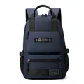 Navy blue multi-compartment commuting backpack with reinforced handle and side mesh pocket - Dark Blue