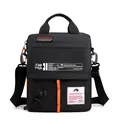 Men's high density nylon crossbody bag in black with vibrant orange decorative accents - Midnight Black