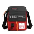 Men's crossbody bag in red and black high density nylon with orange zipper accents - Brick Red