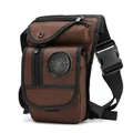 Dark brown nylon tactical leg bag with adjustable straps and multi-zippered compartments - Brown