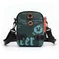 Men's dark green nylon crossbody bag with fashion logo and orange accents - Dark Green