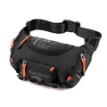 Versatile black waterproof waist bag with orange zipper accents for outdoor hiking - Black