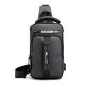 Waterproof dark grey men's chest bag with USB charging port and multi-functional straps - Gray