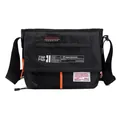 Bolso bandolera versátil de nailon negro con detalles de correa naranja vivo - Negro