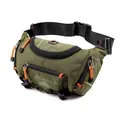 Waterproof military green multi-pocket outdoor sports waist bag with orange pullers - Army Green