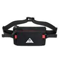 Slim black oxford fabric waist bag for men featuring red accents and adjustable strap - Black