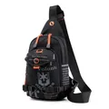 Waterproof black and orange chest bag for men with adjustable shoulder strap - Black