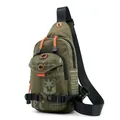 Army green men's tactical crossbody chest bag with orange accents and nylon fabric - Army Green