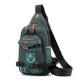 Dark green tactical crossbody sling bag with orange accents and high-density nylon fabric - Dark Green