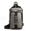 Men's versatile crossbody chest bag in metallic taupe with built-in USB charging port - Khaki