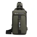 Army green tactical chest bag for men with USB charging port and waterproof fabric - Army Green