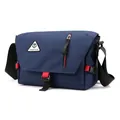 Waterproof navy blue oxford messenger bag with red accents and adjustable strap - Dark Blue
