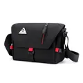 Men's black waterproof oxford messenger bag with red accents and adjustable buckle - Black