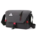 Waterproof dark grey oxford crossbody bag for men with red strap and buckle detail - Gray