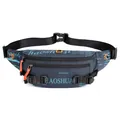 Dark blue outdoor waist bag with orange contrast zippers and adjustable strap for sports - Dark Blue