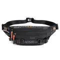 Men's black nylon tactical waist bag with white decorative prints and orange zip cords - Black