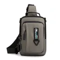 Waterproof dark grey crossbody sling bag for men with multi-zipper compartments and adjustable strap - Khaki