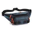 Waterproof nylon sports waist bag in dark blue with orange zippers and buckle strap - Dark Blue