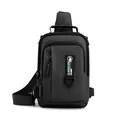Waterproof black crossbody chest bag for men with USB charging port and multi-pockets - Black