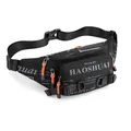 Waterproof black nylon waist bag for men featuring orange zippers and adjustable strap - Black