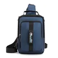 Men's navy blue crossbody chest bag made of waterproof nylon with adjustable strap - Dark Blue