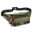 Army green waterproof nylon chest bag for men with orange zipper pulls and strap - Army Green