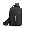 Waterproof black nylon men chest bag with adjustable strap and brand webbing detail - Black