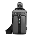 Dark grey men's chest bag with waterproof coating, USB charging port and adjustable strap - Gray
