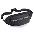 Waterproof black waist bag with adjustable strap and headphone port for outdoor sports - Black