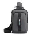 Dark grey multifunctional crossbody chest bag for men with USB charging port - Gray