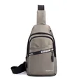 Modern khaki grey nylon chest bag for men with multi-zipper compartments and strap detail - Khaki