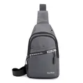 Men's fashion dark gray waterproof nylon chest bag with headphone port for outdoor travel - Gray