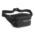 Black nylon multi-functional waist bag with adjustable strap and brand embroidery - Black