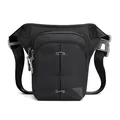 Tactical black nylon outdoor drop leg bag with adjustable straps and multiple zip pockets - Black