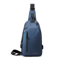 Sac bandoulière homme bleu marine imperméable avec port USB et détail de zip vertical - Bleu clair