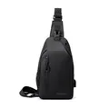 Sacoche croisée noire imperméable avec port USB et logo WEPOWER sur nylon mat - Noir