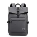 Sac à dos gris foncé résistant à l'eau avec dessus roulé et poche avant zippée - Gris