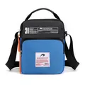 Borsa a tracolla da uomo in nylon blu e nero con dettaglio zip arancione vivace - Celeste