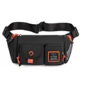 Waterproof black tactical crossbody bag with bright orange zippers and wide adjustable strap - Black