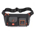 Men's black waterproof chest bag with grey pockets and orange zippers in nylon fabric - Gray